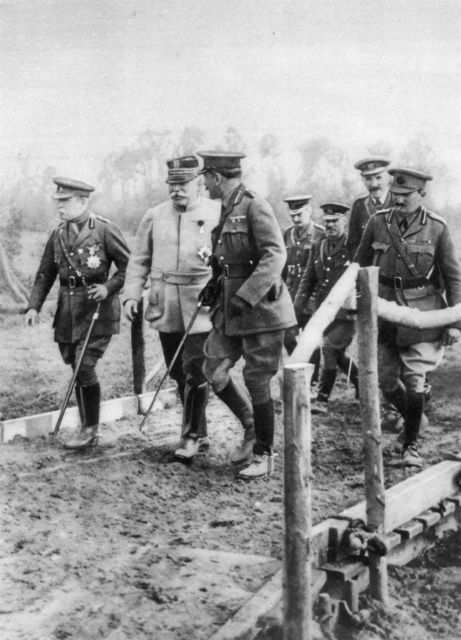 Generals French, Joffre and Haig at the Front (right to left order), 1915.