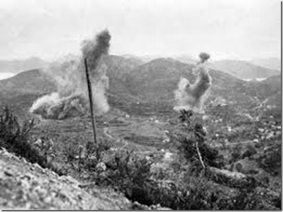 Bombs fall on Leros.