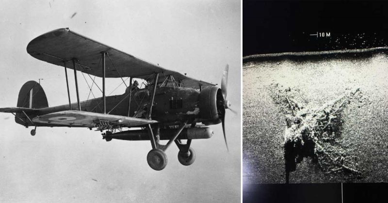 A Fairey Swordfish during WWII (left) and recently discovered In Malta (right). Credit: University of Malta/ICEX 2017