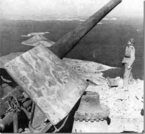 German surveys gun emplacement on Leros.