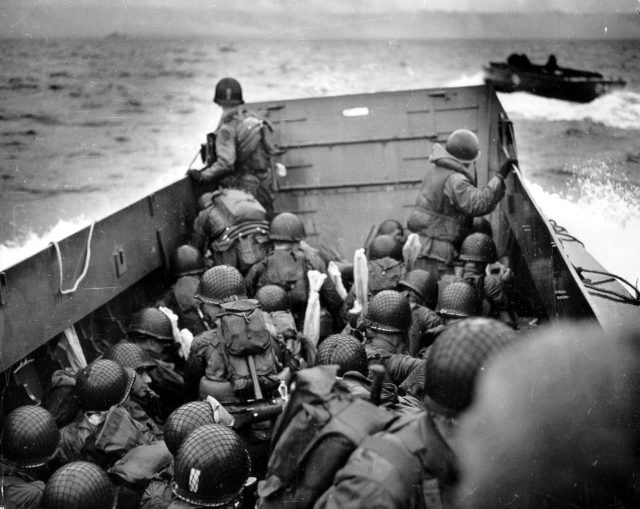 Omaha beach: landing craft approaches.