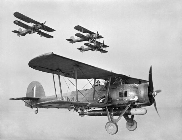 Fairey Swordfish Mk I torpedo bombers of the Fleet Air Arm;