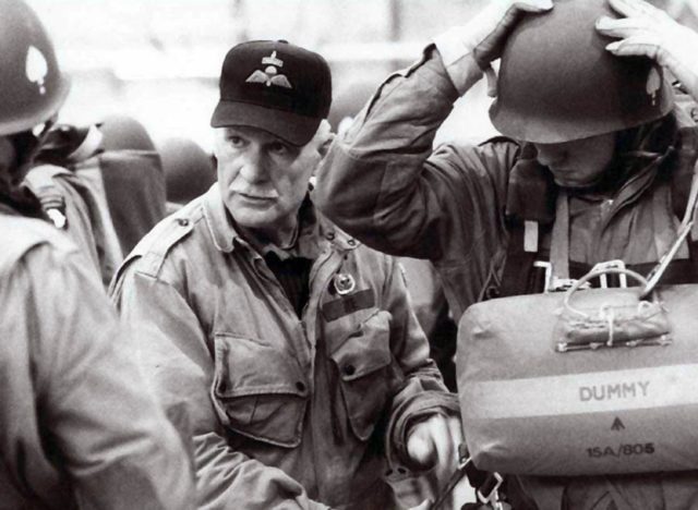 Dale Dye on the set of the award-winning miniseries “Band of Brothers,” which was executive produced by Steven Spielberg and Tom Hanks.COURTESY OF DALE DYE