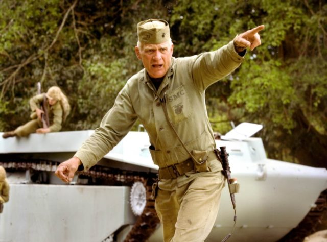Dale Dye on the set of the award-winning miniseries “The Pacific,” which was executive produced by Steven Spielberg and Tom Hanks.COURTESY OF DALE DYE