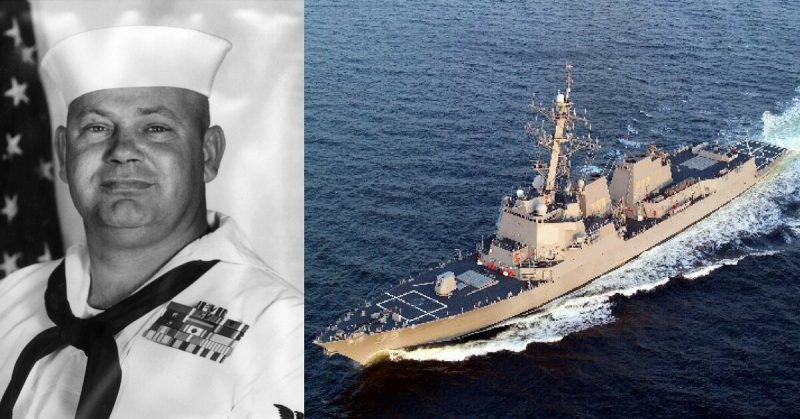 Left: Boatswain's Mate 1st Class James E. Williams, U.S. Navy. Right: The US Navy Ship named in his honor. 