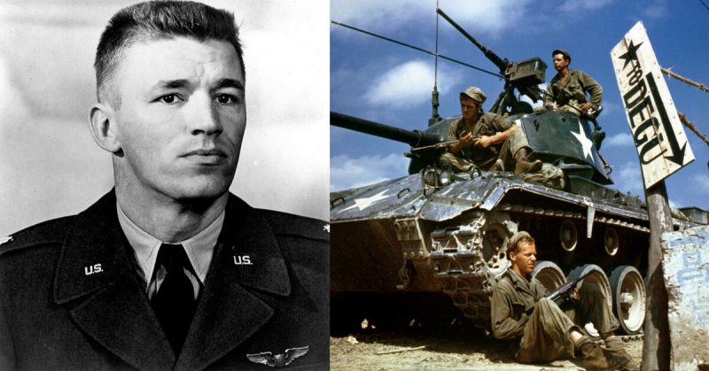 Left: Maj. Charles Joseph Loring Jr., United States Air Force. Right: Crew of an M-24 tank along the Nakdong River front, August 1950