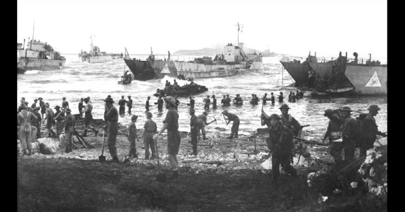 Allied Troops landing in Sicily during WWII. 