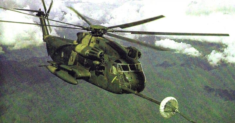 A Jolly Green Giant helicopter refuelling over Vietnam. 