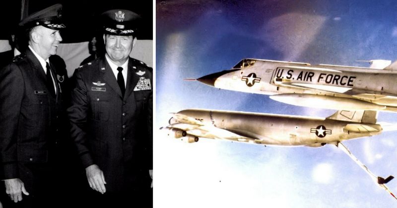 Left: Don D. Pittman, right with Major General Walter Baxter III. Courtesy of Debbie Pash-Boldt. Right: 71st Fighter-Interceptor Squadron F-106A with a SAC KC-135 in 1970.