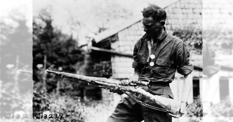 American First World War Official Exchange Collection -
 Camouflaged Springfield Rifle with telescopic sight used by snipers.