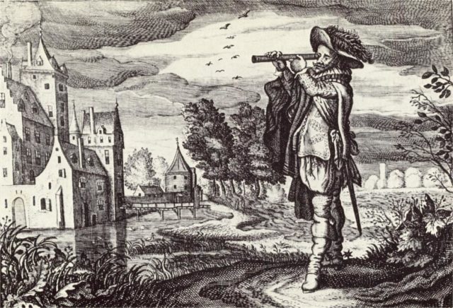 Early depiction of a ‘Dutch telescope’ from the “Emblemata of zinne-werck”- Middelburg, 1624.