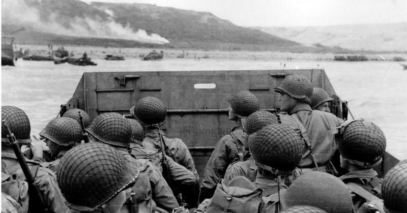 US soldiers approach Omaha beach on D-Day. 