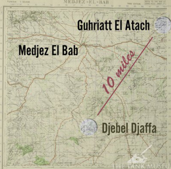 A wartime map of Tunisa showing the area of Medjez El Bab, South West of Tunis