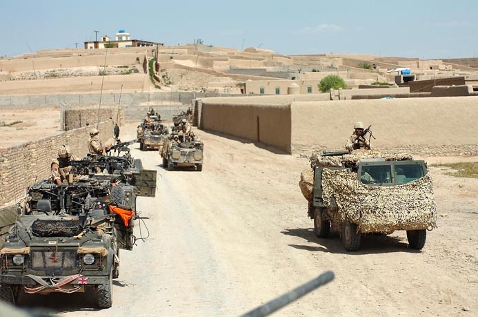 British Land Rovers patrol Sangin.