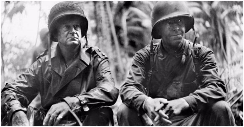 General A. Vandegrift (left), U. Marine commander on Guadalcanal, confers with Colonel Merritt A. “Red Mike” Edson.