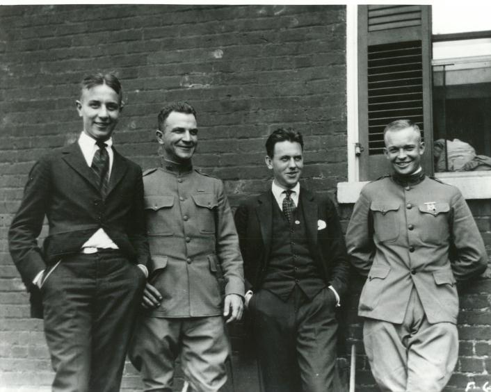 Eisenhower (far right) with three unidentified men in 1919, four years after graduating from West Point.