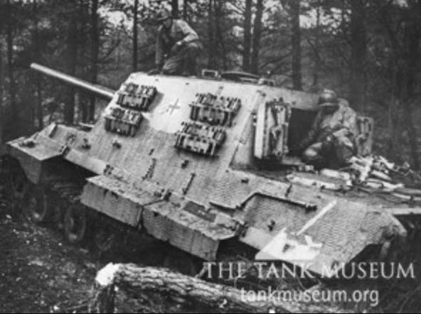 Photographs taken on the 6th April 1945 show Major Russel L. Smith and Technician 5th Grade Charles Wharton examining the Jagdtiger.