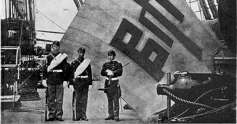 The captured Sujagi aboard USS Colorado June 1871.