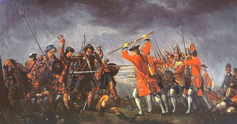 Jacobites and Government troops clash at the Battle of Culloden.  