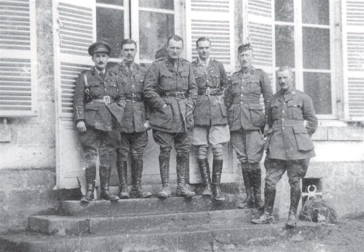 Hugh Elles (centre) and officersa t Tank Corps Headquarters, Bermicourt