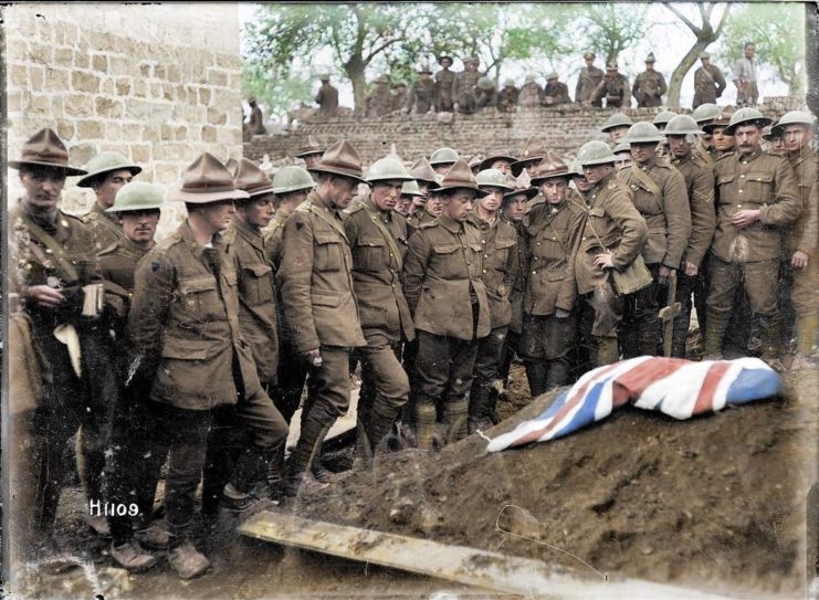 Funeral of Sergeant Henry James Nicholas who was killed in action on 23rd October 1918. Photo colourised by Royston Leonard / mediadrumworld.com