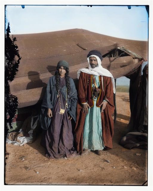 Bedouin couple in front of tent, Adwan tribe. Frederic Duriez / mediadrumworld.com