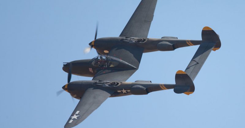 Close view of P38 Lightning (WWII American fighter plane)