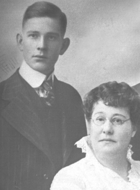 Roy Sone is pictured with his mother, Leta Sone, in this photograph taken sometime prior to his induction into the Marine Corps in 1918. Courtesy VFW Post 1003.