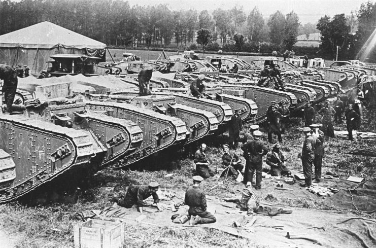 Tanks preparing for the Battle of Cambrai