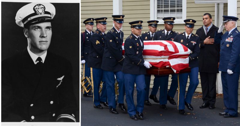 The Military Funeral Honors Team of the Massachusetts Army National Guard carries the casket of Medal of Honor recipient Capt. Thomas J. Hudner, Jr., during a funeral procession in Capt. Hudner’s honor. Capt. Hudner, a naval aviator, received the Medal of Honor for his actions during the Battle of the Chosin Reservoir during the Korean War. (U.S. Navy photo by Mass Communication Specialist 3rd Class Casey Scoular/Released)