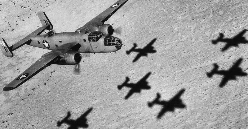 Formation of B-25 Mitchells over the Western Desert, 1943.