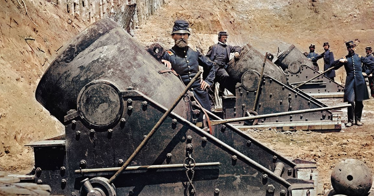 13-inch mortars - ca. May 1862, Yorktown, Virginia. Colorized by Jecinci.