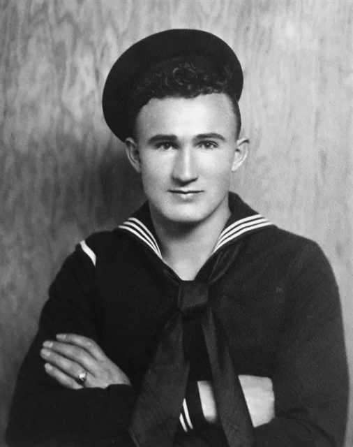 An undated photo of Chief Boatswain’s Mate Joseph L. George from earlier in his career. After enlisting in 1935, George was assigned to the repair ship USS Vestal which was moored alongside USS Arizona (BB 39) when the Japanese attack began on Dec. 7, 1941. (Photo Courtesy of George Family/Released)