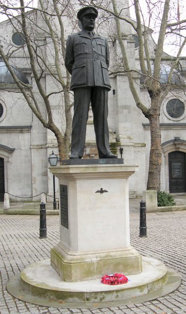 The statue of Sir Arthur Harris outside St. Clement Danes in Westminster, London. Photo by Greenshed