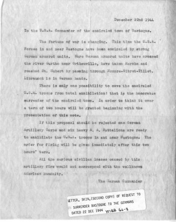 Copy of original surrender letter to the U.S. Army. Photo Credit: U.S. Army