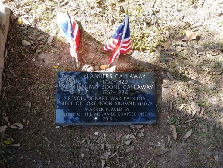 Flanders Callaway accompanied Daniel Boone on many expeditions and married his daughter, Jemima. They are buried in Old Bryan Cemetery near where Boone was laid to rest. His son, Capt. James Callaway, was a veteran of the War of 1812 and is for whom Callaway County, Missouri, is named. Courtesy of Jeremy P. Ämick