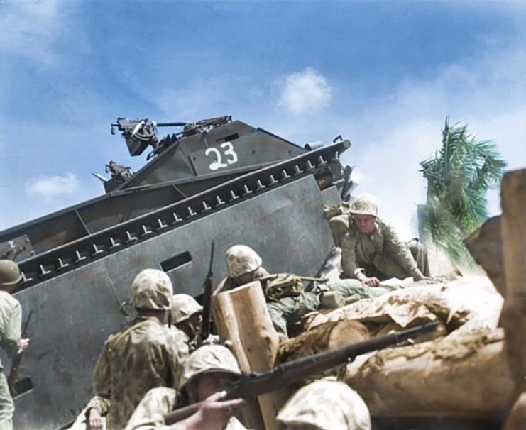 Marines alongside an LVT-1 Alligator. Royston Leonard / mediadrumworld.com