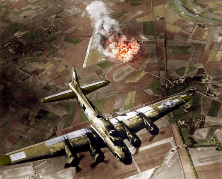 An 8th Air Force B-17 makes a bombing run over Marienburg, Germany, in 1943. Mario Unger / mediadrumworld.com