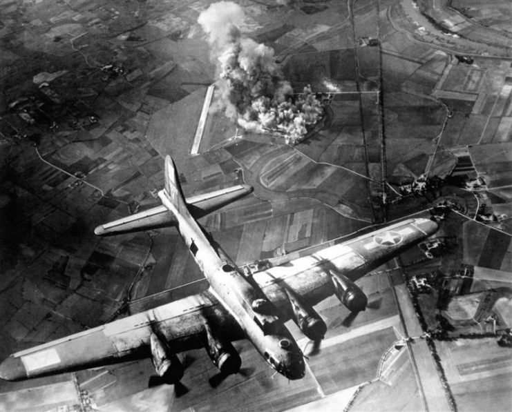 An 8th Air Force B-17 makes a bombing run over Marienburg, Germany, in 1943. Mario Unger / mediadrumworld.com