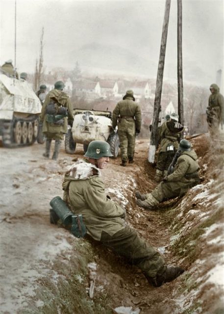 SS-Grenadiers taking a break in Hungaria, January 5th 1945. Mario Unger / mediadrumworld.com