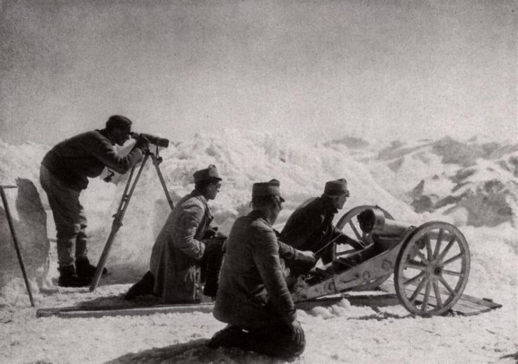 Austrian, M99 7cm Moutaingun Ortler 3902 meter, probably highest picture taken in WWI, ca 1917. Mario Unger / mediadrumworld.com