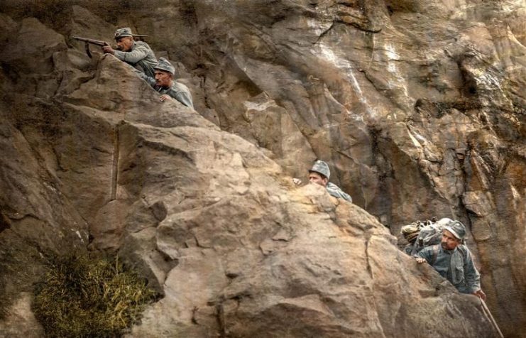 Mountain warfare, Austrian soldiers somewhere in the Alps, c1916. Mario Unger / mediadrumworld.com