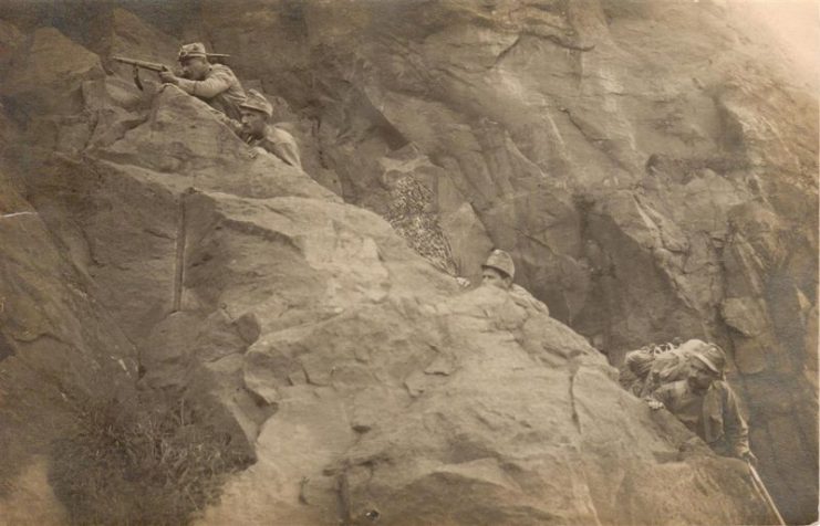 Mountain warfare, Austrian soldiers somewhere in the Alps, c1916. Mario Unger / mediadrumworld.com