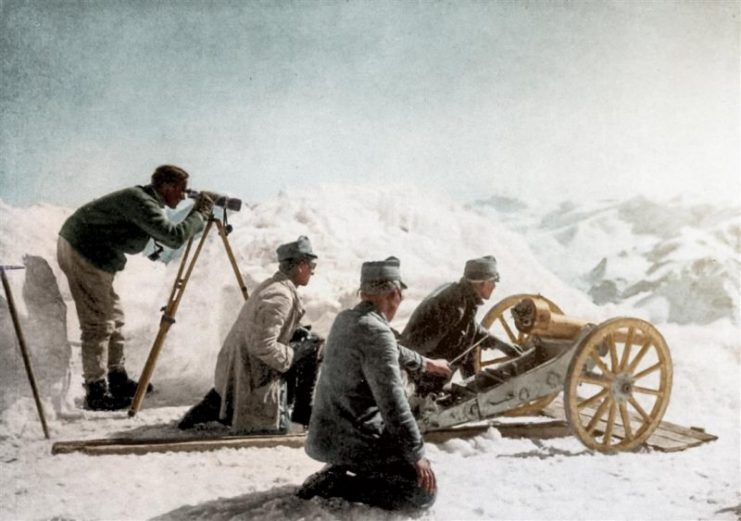 Austrian, M99 7cm Mountain gun Ortler 3902 meter, probably highest picture taken in WWI, ca 1917. Mario Unger / mediadrumworld.com