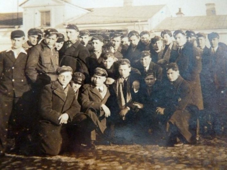 Waclaw Kossakowski is kneeling front from left, in the army cadet camp; Photo credit: Irena Kossakowski