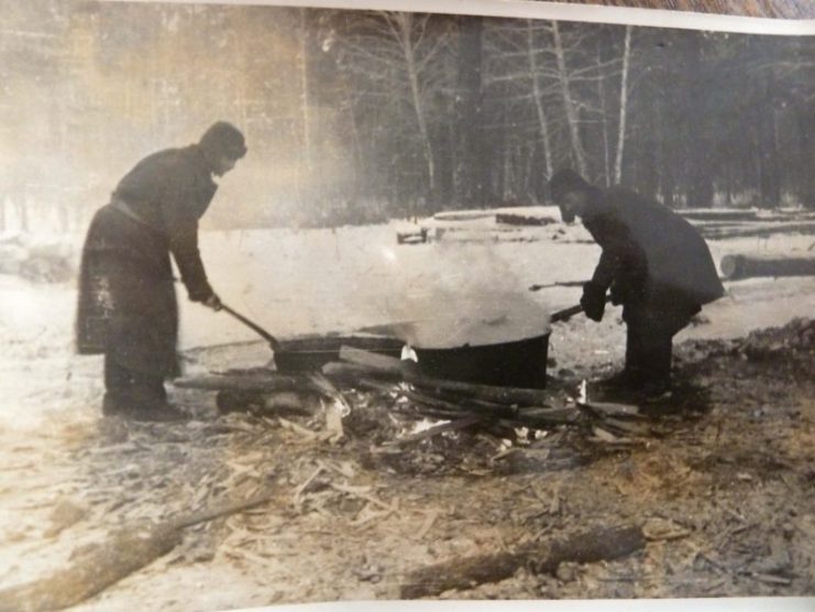 Two men in Tatiszewo camp; Photo credit: Irena Kossakowski