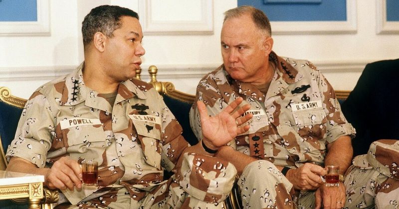 Four-star General Colin Powell (left) remarked that he feared his own men during his time as a Major in Vietnam