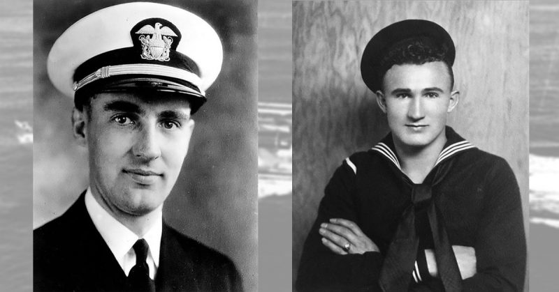 Lt. j.g. Aloysius H. Schmitt (left) by Loras College; Chief Boatswain's Mate Joseph L. George (right) by George Family. 