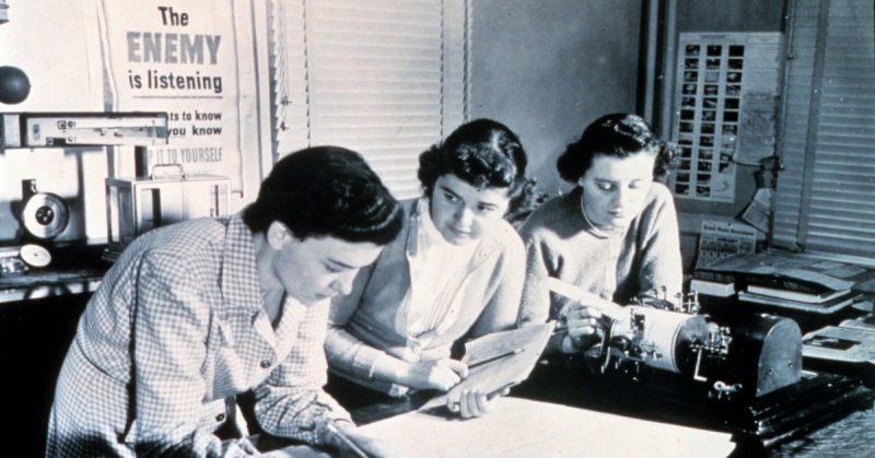 Plotting upper-air maps. Women's first opportunities in meteorology occurred as a result of WWII.