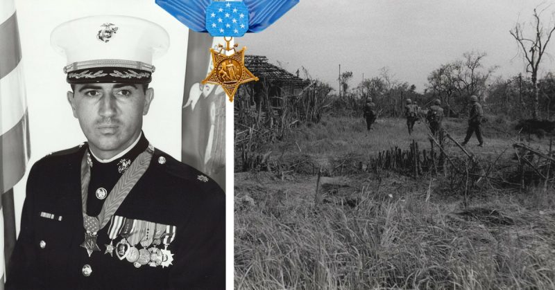 Left: Jay R. Vargas, Medal of Honor recipient. Right: 2/4 Marines search Dai Do village, May 1968. Photo: USMC.